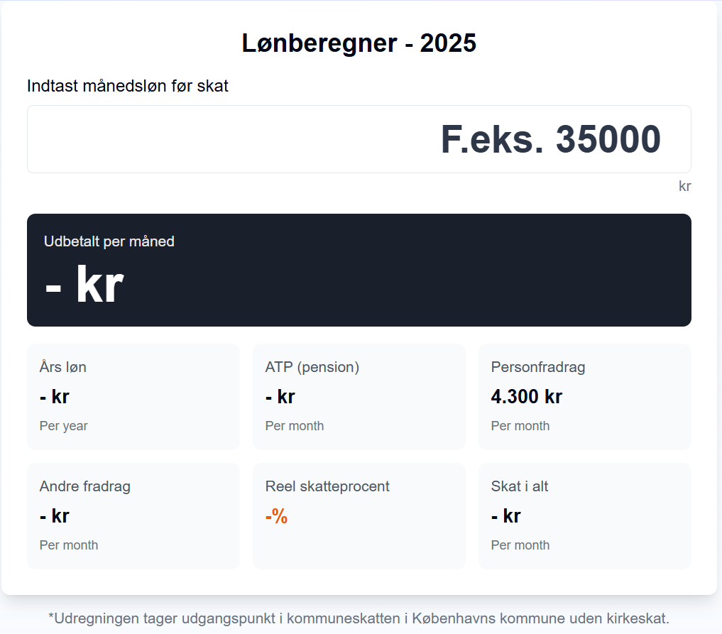 Skærmbillede af Beregn løn efter skat-værktøjet